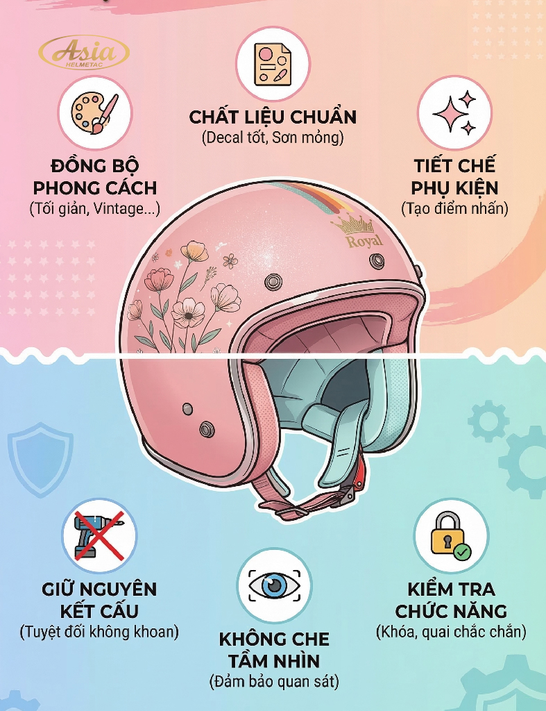 Bí quyết trang trí mũ bảo hiểm đẹp mắt mà vẫn đảm bảo an toàn khi sử dụng